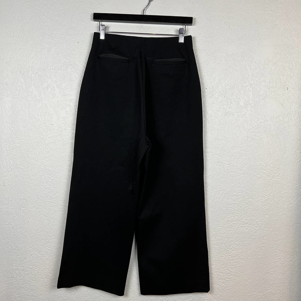 Roucha Elastic Waist Wide Leg Crop Pant Trouser Black - S